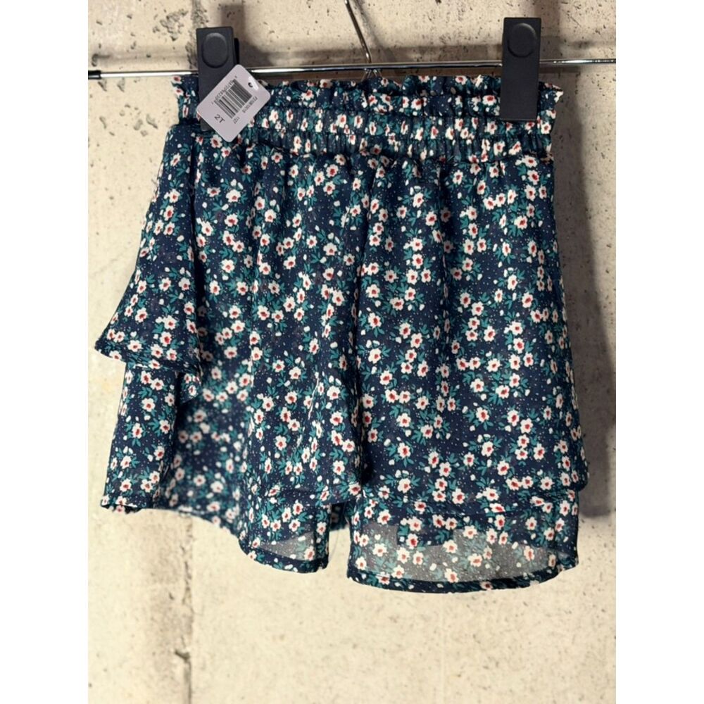 NWT Kidpik Toddler Girl Navy Ditsy Floral Smocked Ruffle Skirt - Size 2T